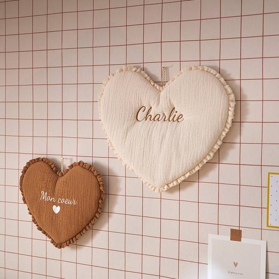 Lot de 2 décos murales coeur écru
