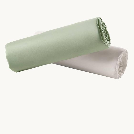 Lot de 2 draps-housses enfant en coton recyclé vert sauge