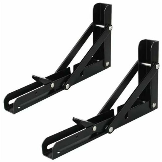 Lot de 2 étagères 300 mm, support console rabattable inox, mural rabattable 30 cm x 15 cm charge maxi 60 kg - noir,——