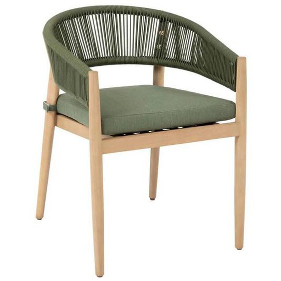 Lot de 2 fauteuils de jardin Tevio vert olive en aluminium traité époxy et acacia - Hespéride