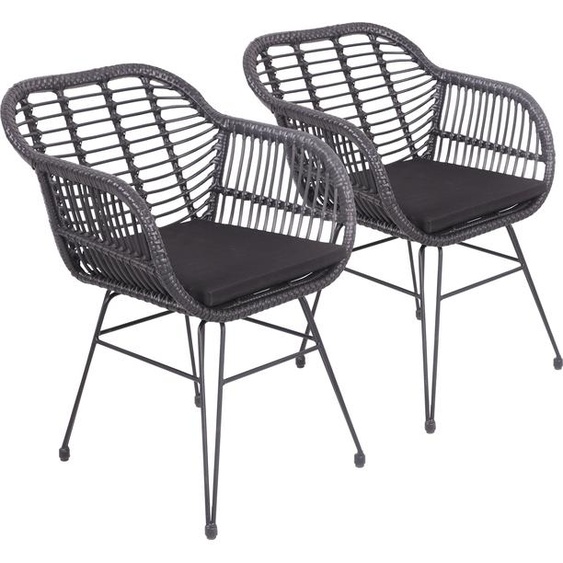 Lot de 2 fauteuils en rotin synthétique noirs avec coussins CINTA