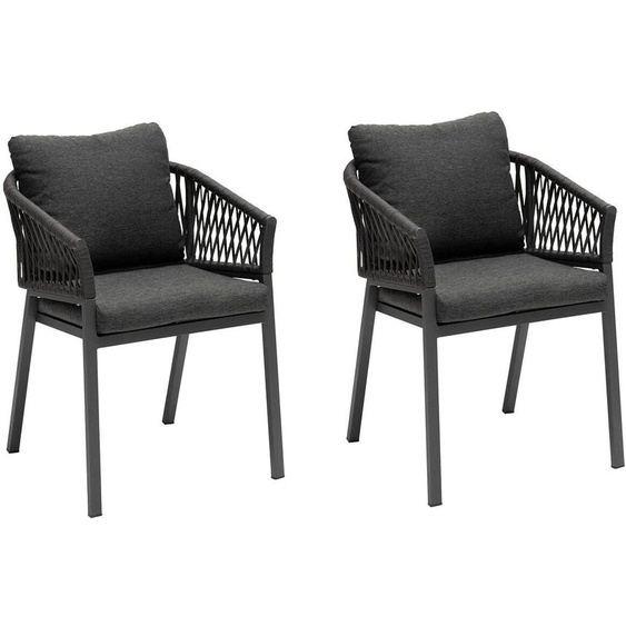 Lot de 2 fauteuils jardin ORIENGO Anthracite   Graphite Aluminium, Mailles tressées, Polyester Hespéride
