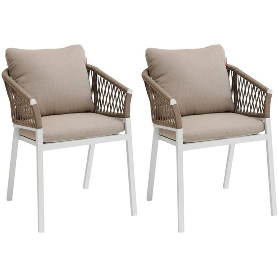 Lot de 2 fauteuils jardin ORIENGO Taupe   Blanc Aluminium, Mailles tressées, Polyester Hespéride