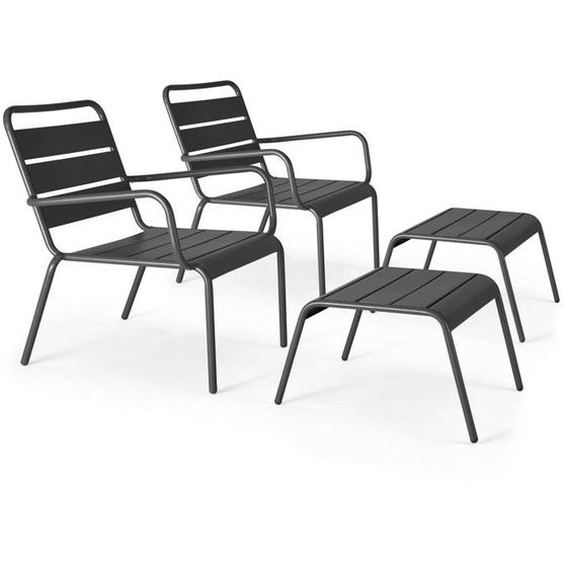 Lot de 2 fauteuils relax avec repose-pieds en métal gris Palavas Oviala