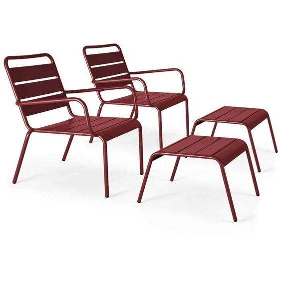 Lot de 2 fauteuils relax avec repose-pieds en métal Pourpre Palavas Oviala