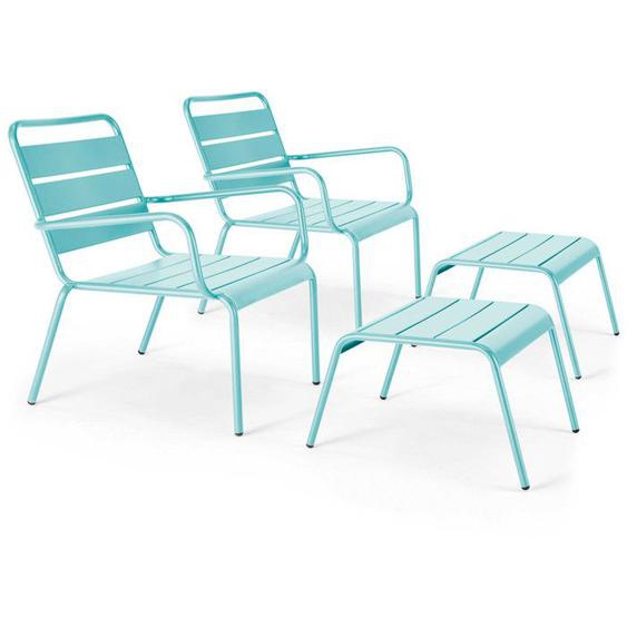 Lot de 2 fauteuils relax avec repose-pieds en métal turquoise Palavas Oviala