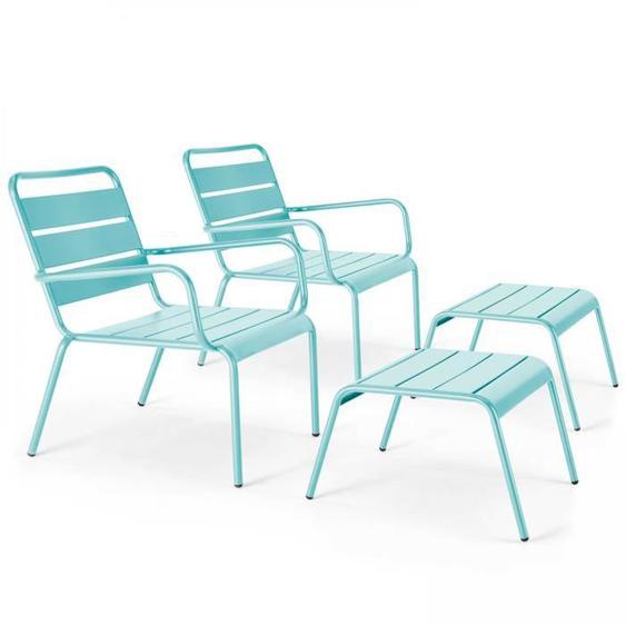 Lot de 2 fauteuils relax avec repose-pieds en métal turquoise
