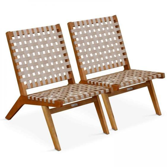 Lot de 2 fauteuils relax en bois deucalyptus taupe