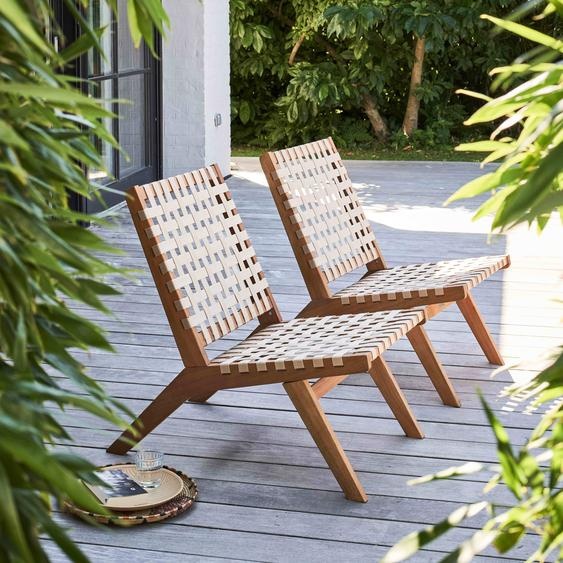 Lot de 2 fauteuils relax en bois deucalyptus taupe - Oviala Bondy