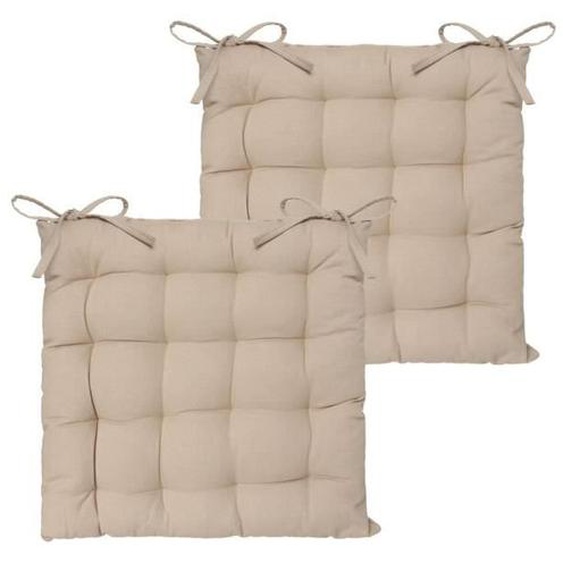 Lot de 2 Galettes de chaise en Coton Beige 38 x 38 cm - Atmosphera - Liens - Cuisine - Carré - Uni