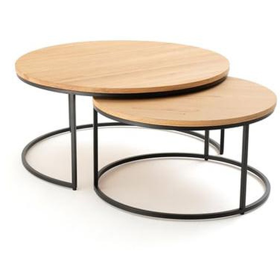 Lot de 2 grandes tables basses gigognes chêne Vova