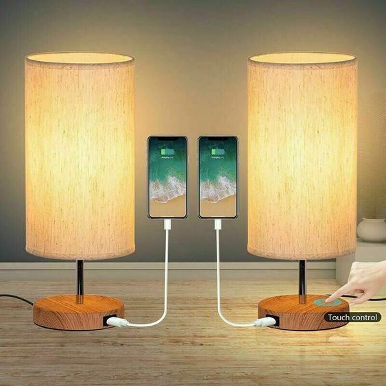 Lot de 2 lampes de chevet avec commande tactile, offrant 3 températures de couleur et une luminosité réglable en continu, équipées de ports de charge