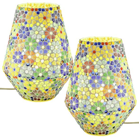 lot de 2 lampes de table Boho Déco Lampe de chevet en verre Mosaïque Fikus -3-