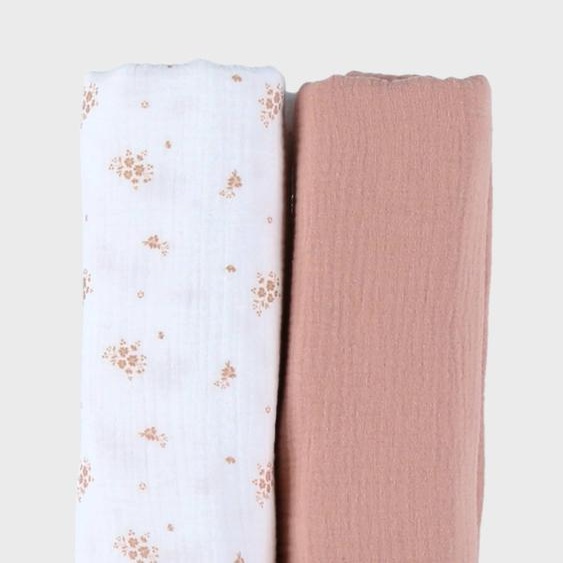 Lot De 2 Langes 100* Mousseline De Coton Bio Rose