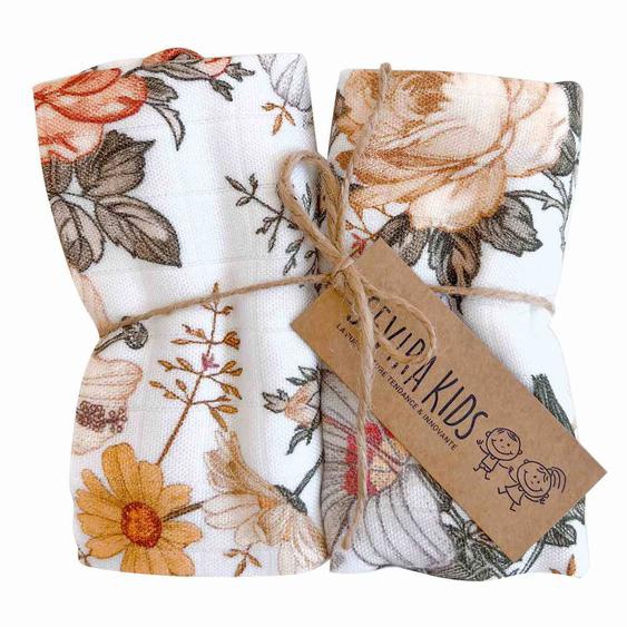 Lot De 2 Langes En Viscose De Bambou Néo Vintage Blanc Imprimé Floral