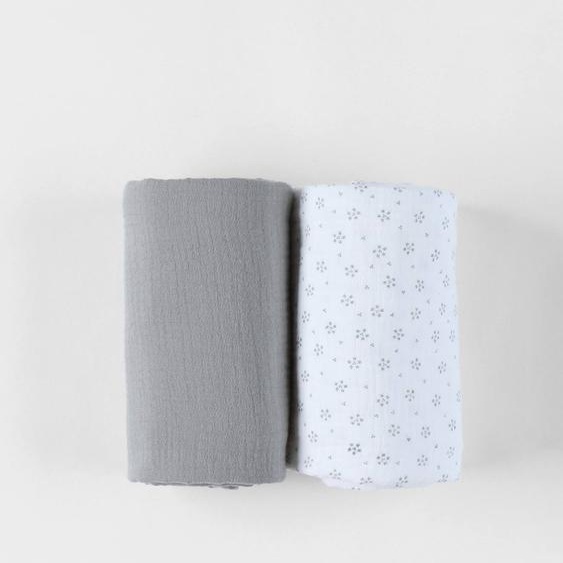 Lot De 2 Langes Floral En Mousseline 70 X 70 Blanc