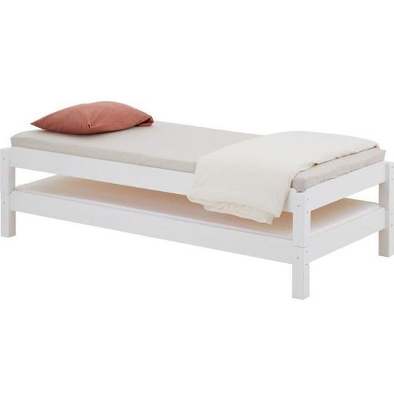 Lot de 2 lits superposables RINO 90 x 200 cm, lits simples 1 place, couchage dappoint, en pin massif lasuré blanc