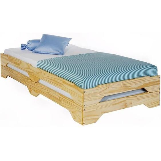 Lot de 2 lits superposables RONNY 90 x 200 cm couchage supplémentaire fonctionnel en pin massif vernis naturel