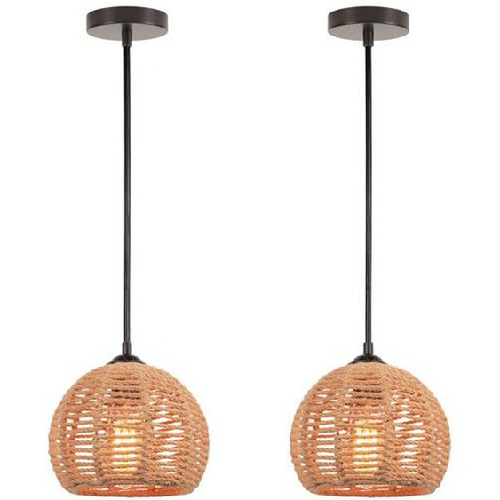 Lot de 2 Luminaires Industriels Vintage Lustre en Corde Chanvre TOKIUS Suspension Rétro Intérieur Boule d’éclairage pour Bar Café