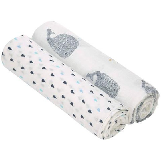 Lot De 2 Maxi Langes En Mousseline Blanc Et Bleu