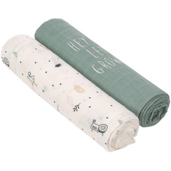 Lot De 2 Maxi Langes En Mousseline Blanc Et Olive