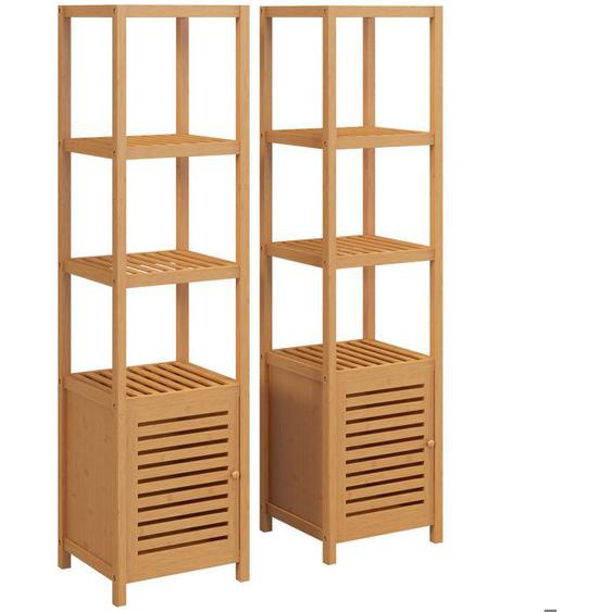 Lot de 2 meubles colonne rangement - HOMCOM - Bois en bambou - 36x33x140cm - Bois naturel