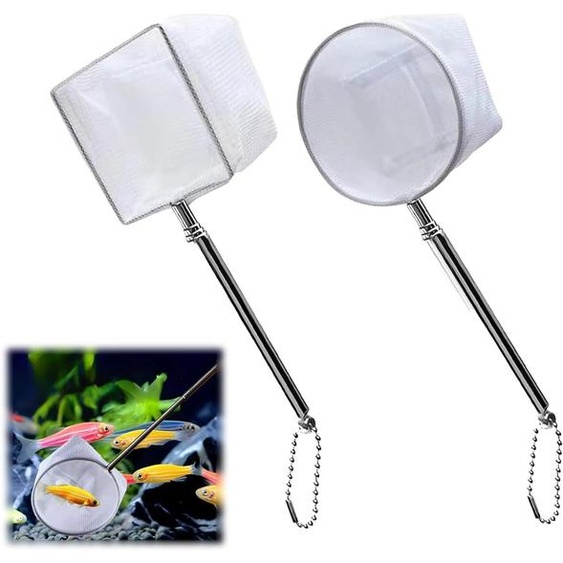Lot de 2 mini épuisettes pour poissons, avec manche en acier inoxydable extensible, idéales pour les petits poissons et les crevettes, pour aquariums
