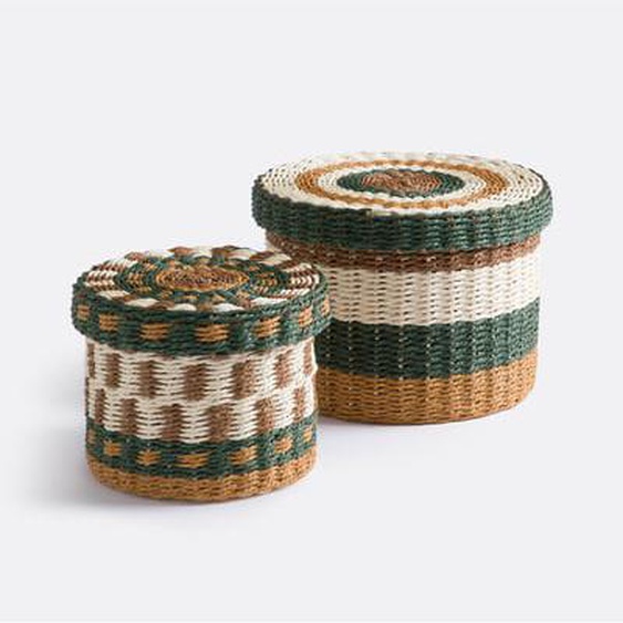 Lot de 2 paniers à couvercle, papier tressé, Onaga