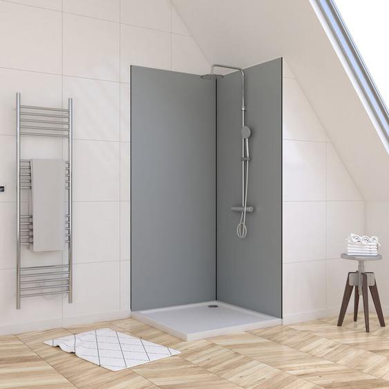 Lot de 2 panneaux muraux aluminium silver 90+90x210 cm avec profilés noir mat - wallit