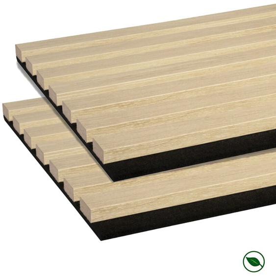 Lot de 2 Panneaux tasseaux bois mdf acoustic décor chêne clair sur fond feutrine noir 2600 x 300 x 17 mm -1,56 M2 pefc 70%