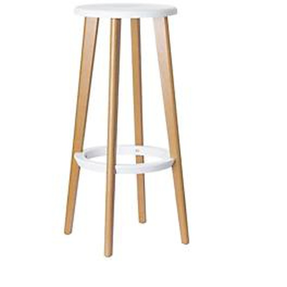 Lot de 2 - Paperflow Tabouret WOODY en ABS injecté - Piètement hêtre massif - Assise Blanc