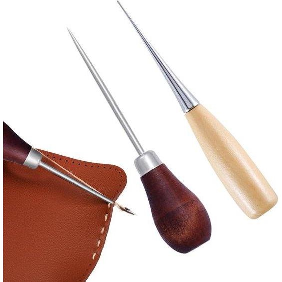 Lot de 2 pinces à enfoncer les clous avec manche en bois - clous de couture courbés pour le travail du cuir et la perforation