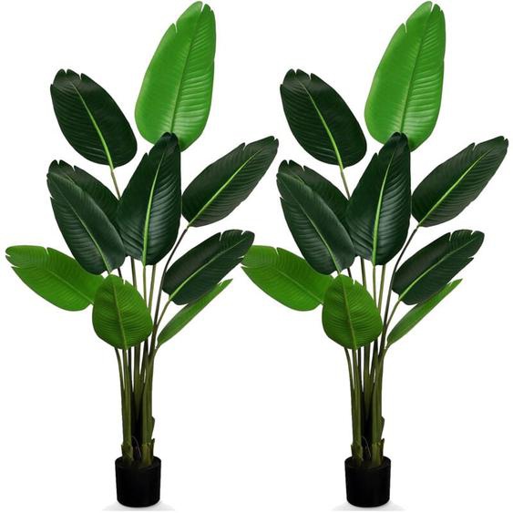 Freosen - Lot de 2 Plantes Artificielles 160cm Oiseau de Paradis Faux Palmier Tropical avec 10 Feuilles, Faux Plantes en Pot Intérieur Extérie
