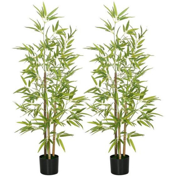 Lot de 2 plantes artificielles Bambou - HOMCOM - hauteur 120 cm avec pot - décoration interieur, très réaliste