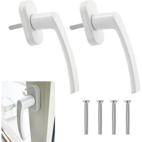 Lot de 2 poignées en PVC pour balcons et fenêtres, à bascule, pour fenêtres et balcons, blanc