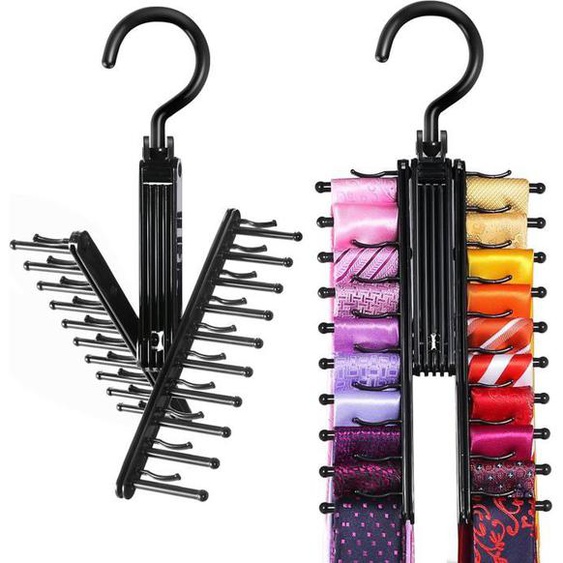 Lot de 2 porte-cravates, rotation pour ouvrir/fermer le cintre à cravates et ceintures avec clips antidérapants, organisateur