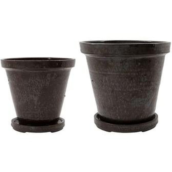Lot de 2 pots avec plateaux Flower