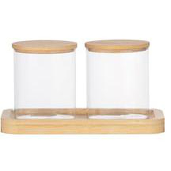 Lot de 2 pots organisateur de bain en verre et bambou