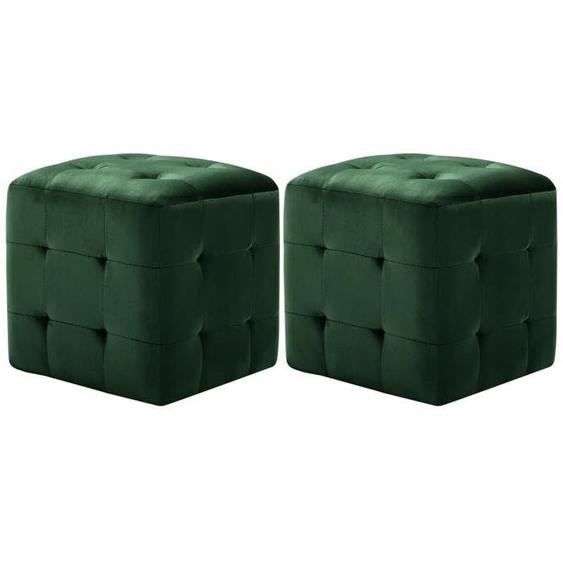 Lot de 2 poufs repose pied tabouret capitonne 30 x 30 x 30 cm en tissu velours vert DEC029943