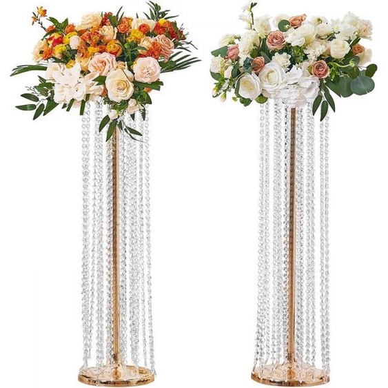 lot de 2 présentoirs à fleurs - Tabouret moderne en fer pour fleurs - Vase en cristal galvanisé or - Tabouret pour plantes pour bars, hôtels & cafés - Support métallique pour décorations - 20x20x90cm