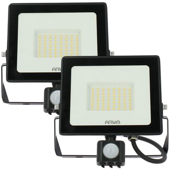 Lot de 2 Projecteurs LED 50W Noir détecteur de mouvement IP44 Température de Couleur: Blanc Froid 6000K