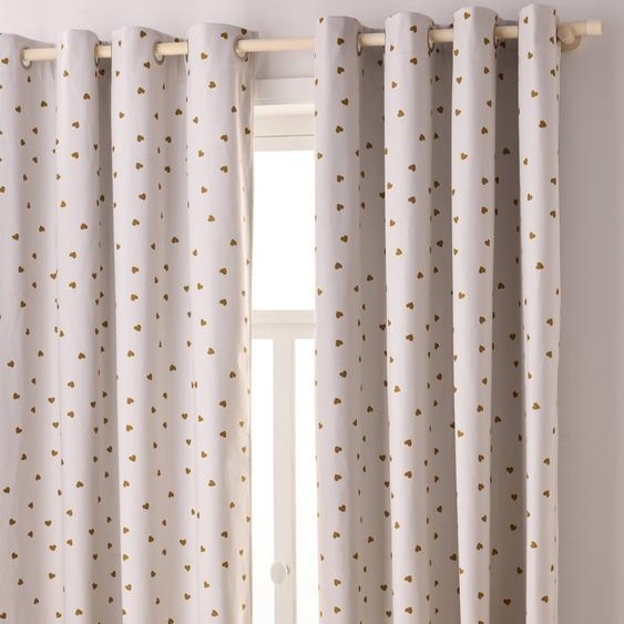 Lot de 2 rideaux à oeillets occultants imprimé coeur beige imprimé
