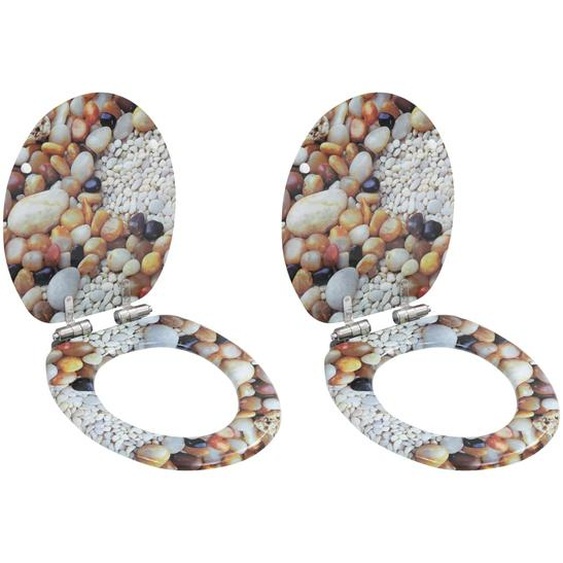 lot de 2 Sièges WC MDF Couvercle fermeture en douceur Cailloux