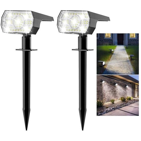 Lot de 2 Spot Solaire Exterieur Outdoor, 56 LEDs 3 Modes Lampe Solaire Exterieur Jardin, Fonction 2 en 1 et IP65 Étanche Projecteur Solaire Exterieur