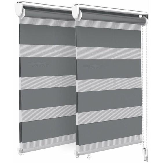 Lot de 2 Stores enrouleurs jour/nuit zébrés - 50 x 150 cm - Gris - Sans perçage ou avec