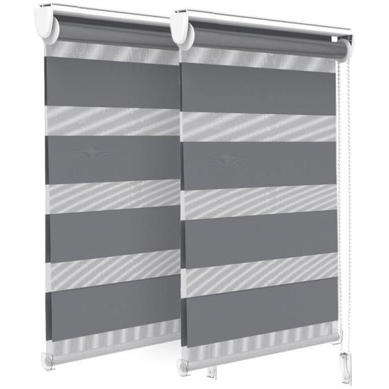 Lot de 2 Stores enrouleurs jour/nuit zébrés - 50 x 150 cm - Gris - Sans perçage ou avec