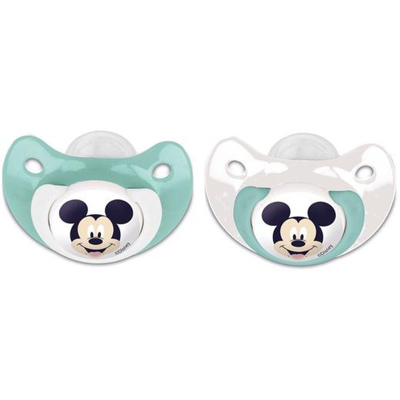 Lot De 2 Sucettes Silicone Orthodontique Avec Clip Protection +6mois Mickey Cool Vert