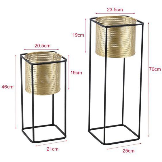 Lot de 2 supports de plante set cache pot pot de fleur bac a fleurs vase metal tailles differentes noir dore