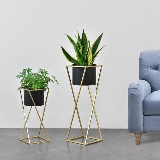 Lot de 2 Supports de Plantes - EN.CASA - Mons Doré Noir - Contemporain - Design - Métal