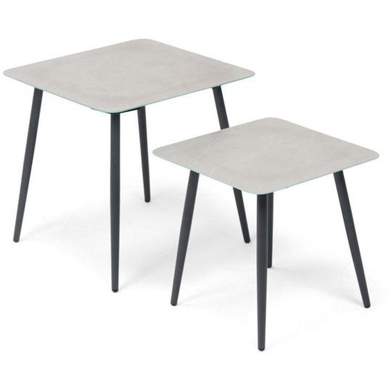 Lot de 2 tables basses de jardin en acier gris - Oviala